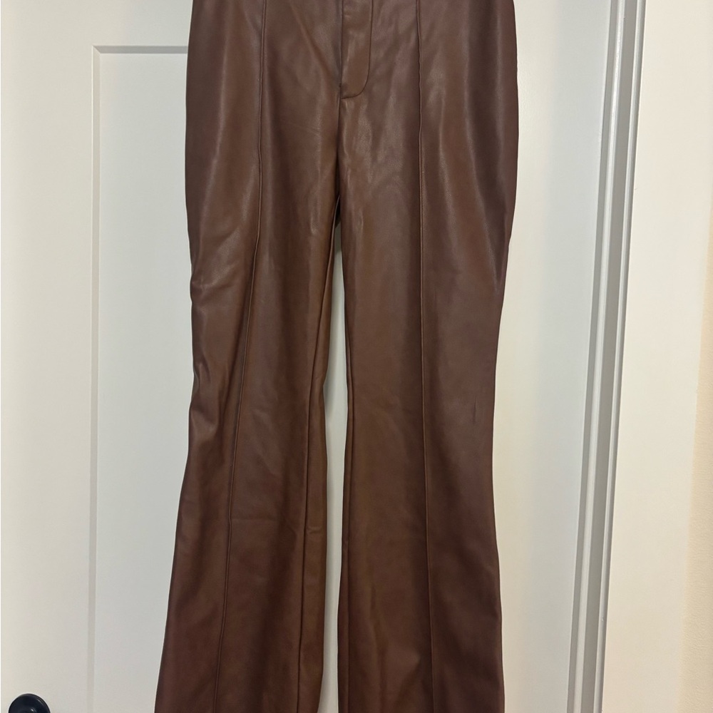 7 For All Mankind Tan Faux Leather Pants